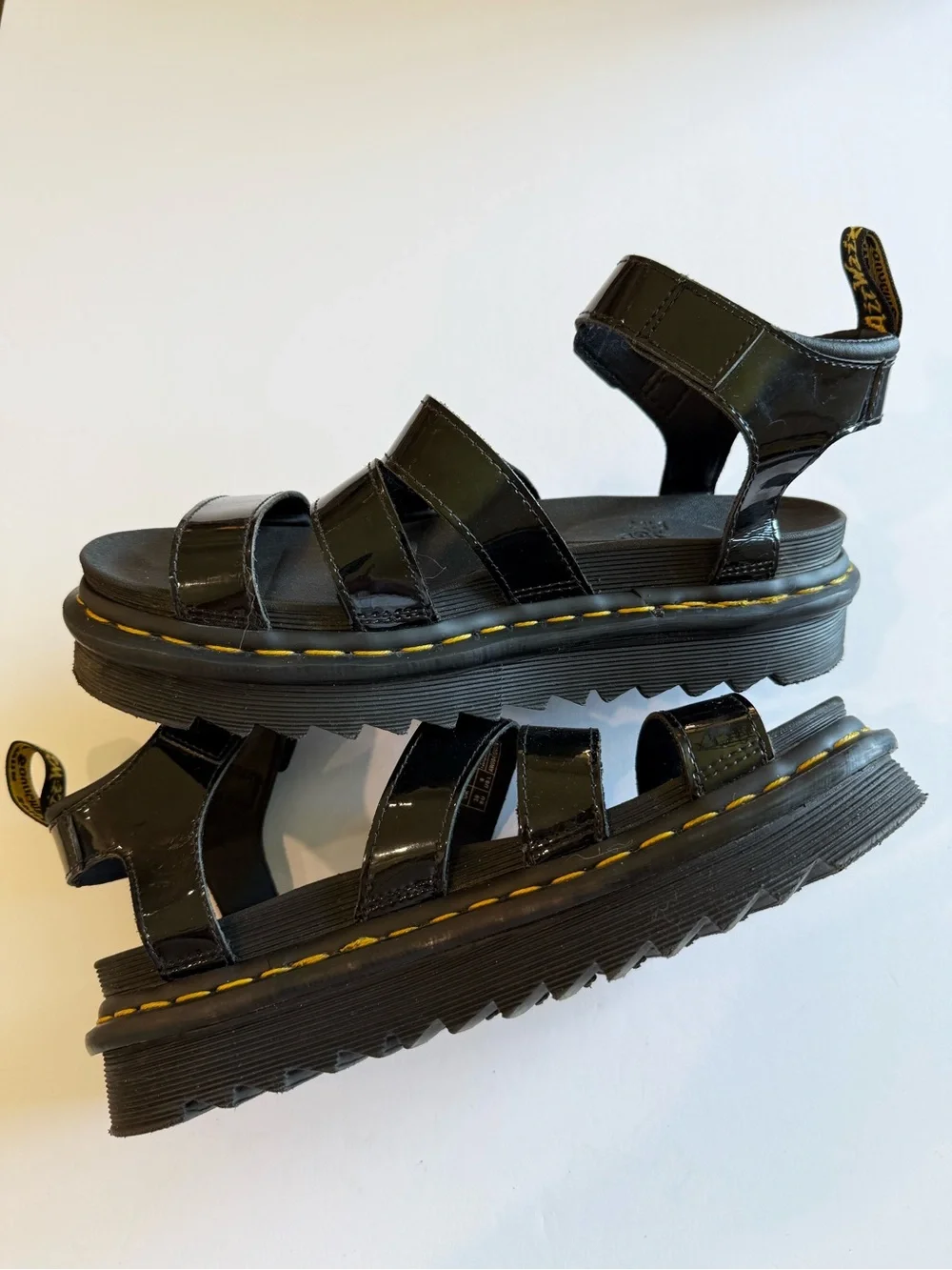 Dr. Martens Blaire Patent Leather Platform Sandals Black W US 8 EU 39 AirWair